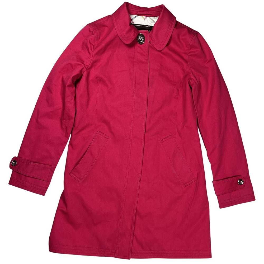Coach Women's Pink Turn Lock Button Trench Coat Sz Small‎ Fuchsia Jacket READ